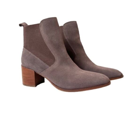 Kiomi Taupe Mocha Tan Pull On Block Heel Suede Ankle Boots Bootie EUR 37/US 6.5 - Picture 2 of 16